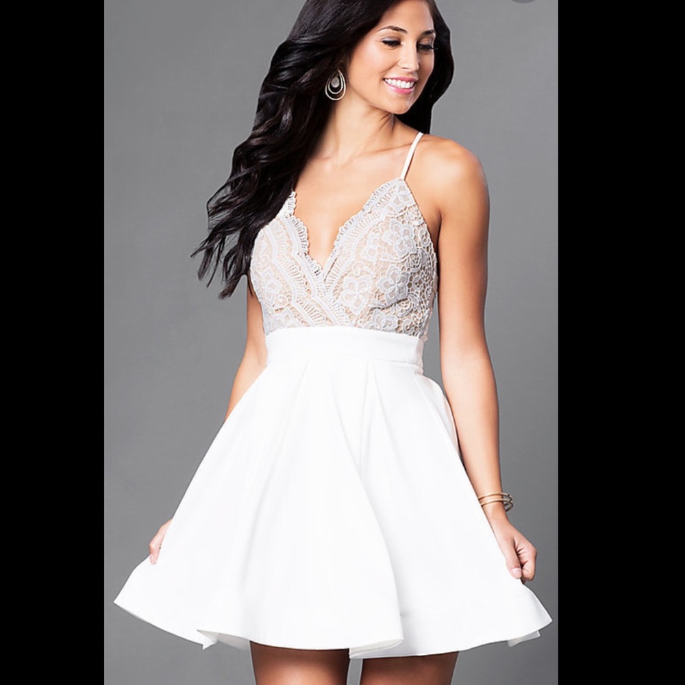 Short Lace Dress, Lace Bodice V-Neck Dress